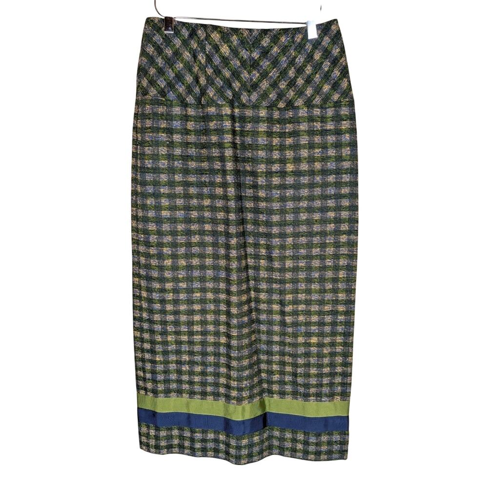 Vintage Hand Sewn Navy Green Maxi Length Pencil Career Skirt Lined 27 Inch Waist